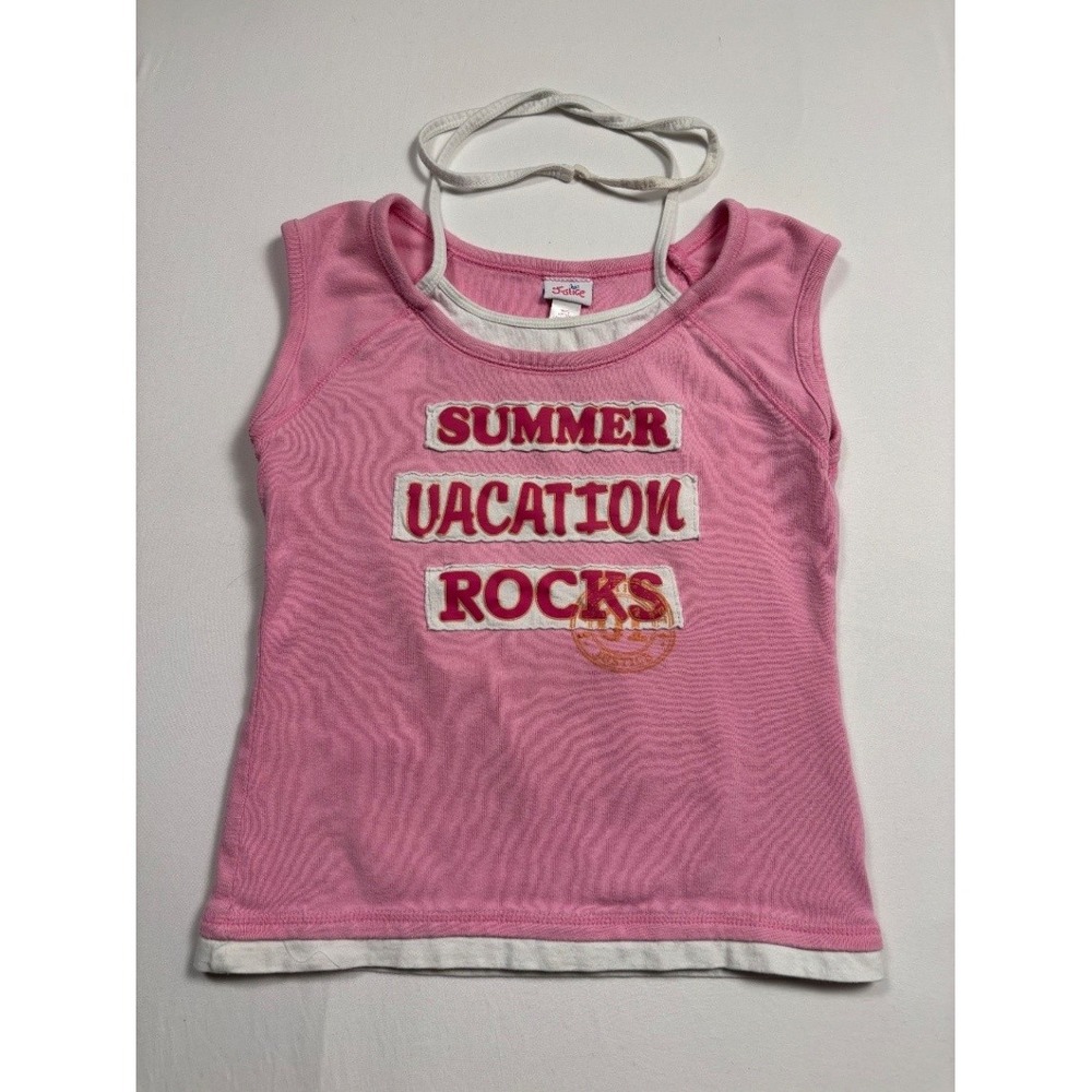 Justice Girls Tank Top Pink Summer Vacation Rocks Sleeveless Size L 14